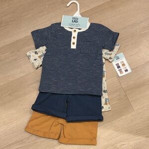 24m 4PC NWT Little Lad Striped Blue and Mustard Toddler Outfit Set